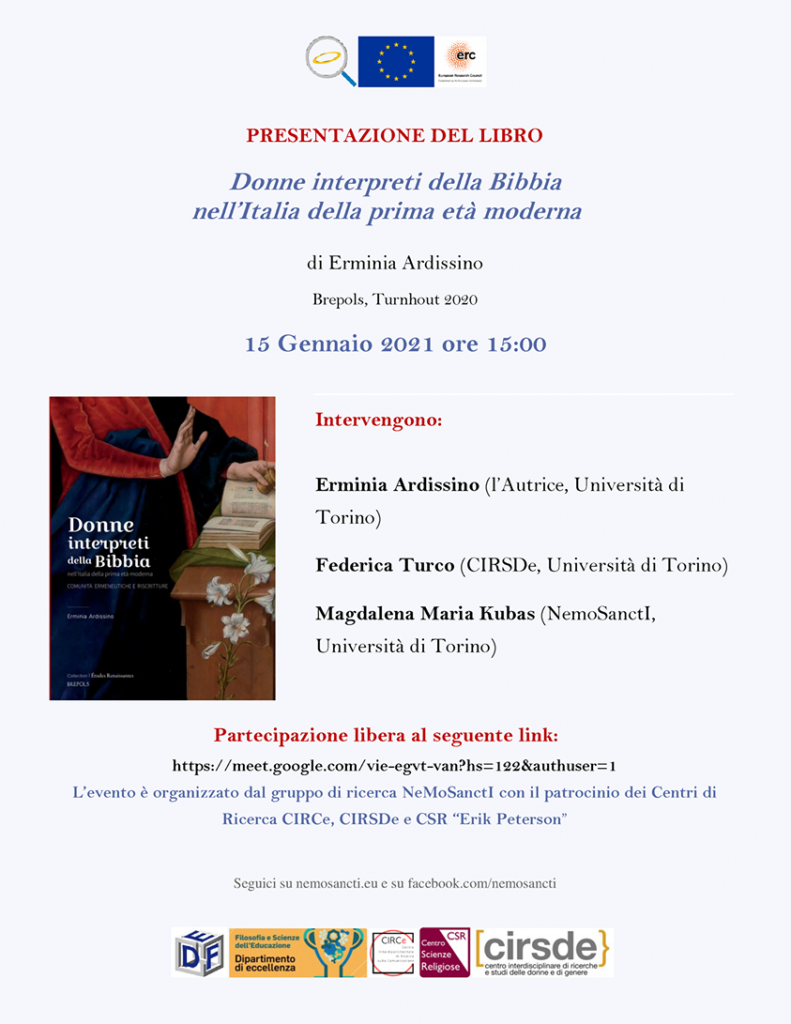 Presentation of Erminia Ardissino’s book “Donne interpreti della Bibbia ...